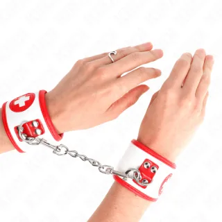 Fetisch-Toy KINK Handfesseln in Weiß mit rotem Kreuz Weiß 23 cm
