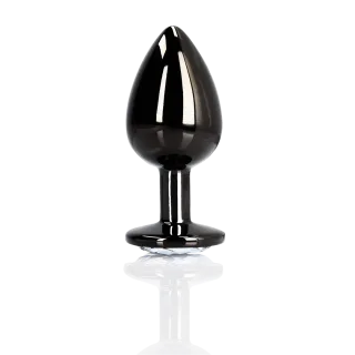 Analplug Edelstein rund mittel Gunmetal/Diamant 7,1 x Ø 3,4 cm