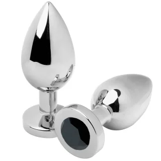 Analplug aus Stahl mit Kristall in Schwarz 5,71 x 2,5 cm