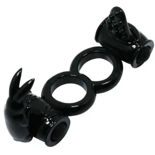 Penisring Sweet Doppelring mit zwei Kaninchen Schwarz 12 x 3,5 cm