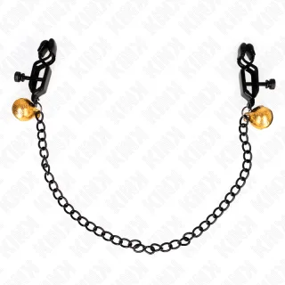 Nippelklemmen mit flacher Kette und Glöckchen Schwarz 30 cm
