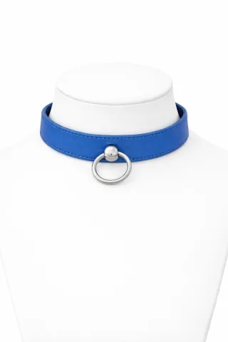 Leder BDSM Halsband mit O-Ring, blau, f?r Halsumfang 300 bis 450 mm