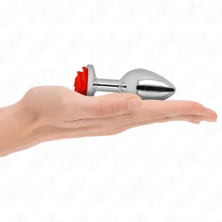 Analplug Edelstahl mit roter Rose Silber Größe M