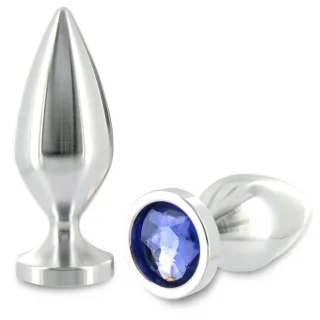 Analplug aus Aluminium mit Kristall in Blau 10,16 x 3 cm
