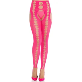 Strumpfhose ohne Fuß blickdicht mit Lochreihen und offenem Schritt Neonpink
