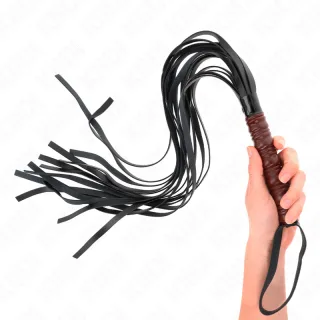 Fetisch-Toy KINK Peitsche als Flogger mit Holzoptik-Griff Schwarz 53 cm