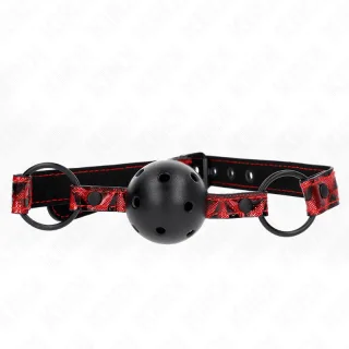 Fetisch-Toy KINK Knebel mit schwarzem Ball am roten Riemen Rot 4,5 cm