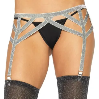 Strapsgürtel Lurex mit Beinriemen Silber