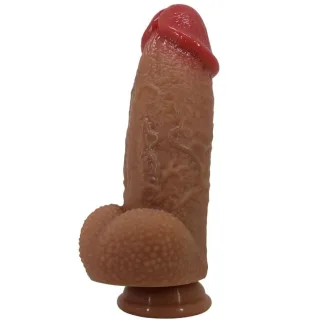 Realistischer Dildo Achille mit Hoden und Saugfuß Karamell 22 cm