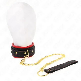 Fetisch-Toy KINK Halsband mit rotem Rand und goldenen Beschlägen Schwarz 48 x 5,7 cm