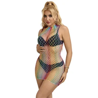 Kleid Netz Regenbogen mit Stehkragen Einheitsgröße