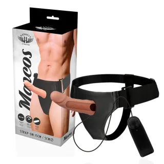 Strap-on Harness Attraction Marcos hohl mit Vibration Natur 15 x Ø 5 cm