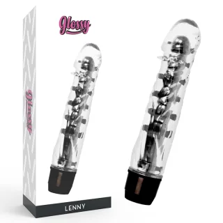 Vibrator Glossy Lenny mit Kugelreihen Schwarz 14 cm