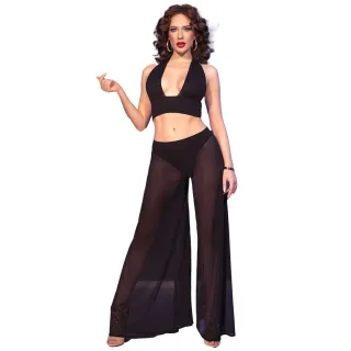 Dessous-Set mit Neckholder-Top und weiter Hose Schwarz XL