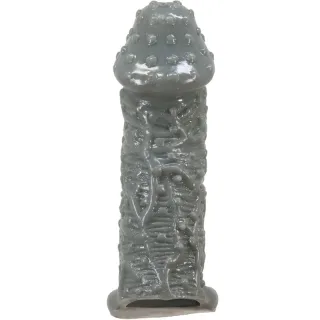 Penishülle Realistisch mit Noppenrelief und Hodenring Grau 13 x 4 cm