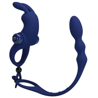 Penisring Ayad mit Hasenohren und Analstab Blau