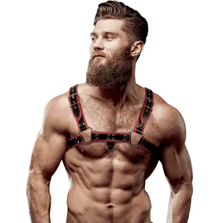 Harness Brustharness mit Schnallen Schwarz-Rot
