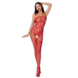 Bodystocking Passion Woman mit Blüten und Netz Rot Einheitsgröße