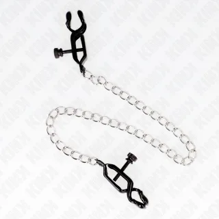 Nippelklemmen mit flacher Kette Silber Kurz 30 cm