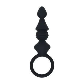 Analplug aus Silikon mit Rillen und Griff Schwarz