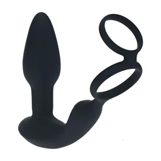 Prostata-Vibrator mit rotierenden Perlen, Fernbedienung und Hodenring Schwarz