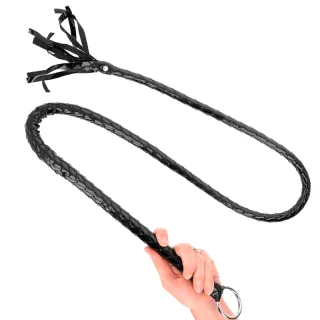Fetisch-Toy KINK Peitsche als geflochtene Einzelpeitsche glänzend Schwarz 138 cm