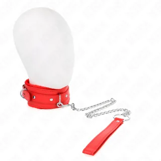Fetisch-Toy KINK Halsband gefüttert mit Kettenleine Rot 42 x 5,5 cm