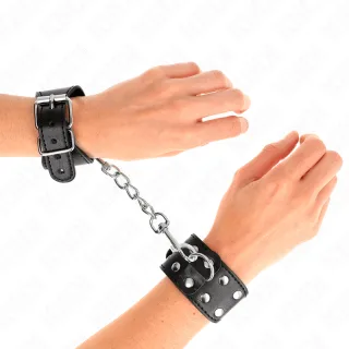 Fetisch-Toy KINK Handfesseln in Schwarz mit zwei Nietenreihen Schwarz