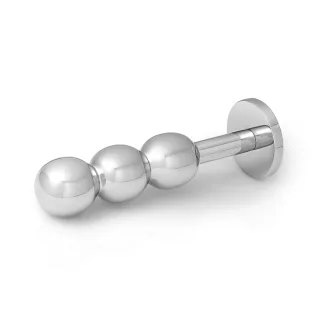 Intensiver Buttplug aus Edelstahl mit drei massiven abgerundeten Kugeln und Standfu?