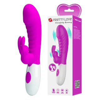 Rabbit-Vibrator Naughty Bunny mit geripptem Schaft und 30 Impulsen Lila 21 x 3,4 cm