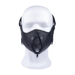 Ledermaske mit Reißverschluss Schwarz