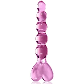 Dildo Icicles Nr. 43 Glas mit Kugeln und Herzgriff Rosa 14,5 x 3,5 cm