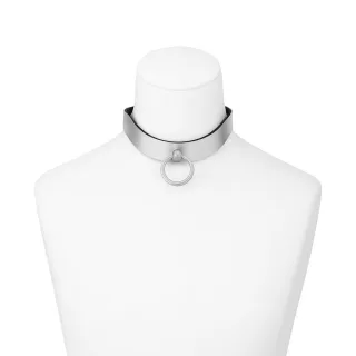 BDSM Halsband aus geb?rstetem Edelstahl, mit O-Ring Innen ? von 100 bis 105 mm, Halsumfang von 31,4 bis 32,9 cm