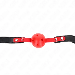 Fetisch-Toy KINK Knebel mit rotem Hohlball am schwarzen Riemen Rot 4 cm