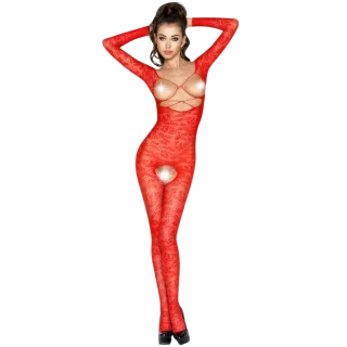 Bodystocking Passion Woman langarm mit freien Brüsten Rot Einheitsgröße