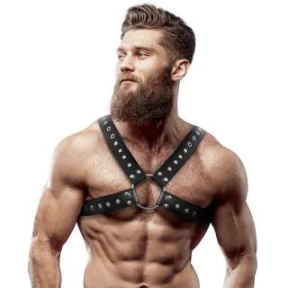 Harness Brustharness mit Nieten und Schnallen Schwarz