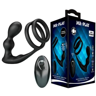 Prostata-Vibrator mit Penisring und Fernbedienung Schwarz 13,5 cm