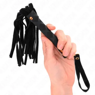 Fetisch-Toy KINK Peitsche als Mini-Flogger aus Velours Schwarz 30 cm