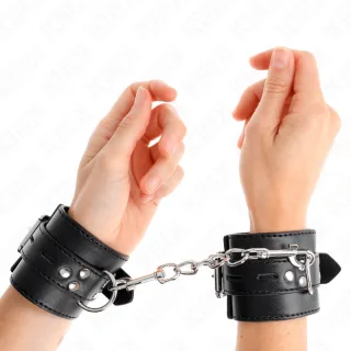Fetisch-Toy KINK Handfesseln in Schwarz mit zweitem Riemen Schwarz 28 cm